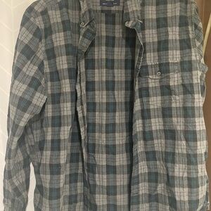 American Eagle Outfitters Charcoal and Teal Plaid Shirt